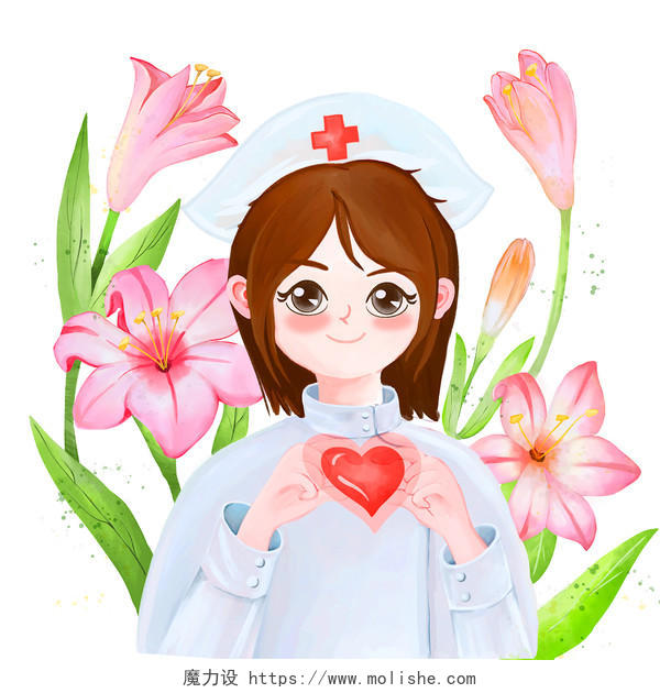 水彩护士元素水彩护士百合花元素水彩护士节护士元素